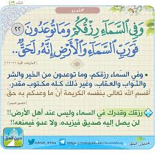 (وَفِي ٱلسَّمَآءِ رِزْقُكُمْ وَمَا تُوعَدُونَ)